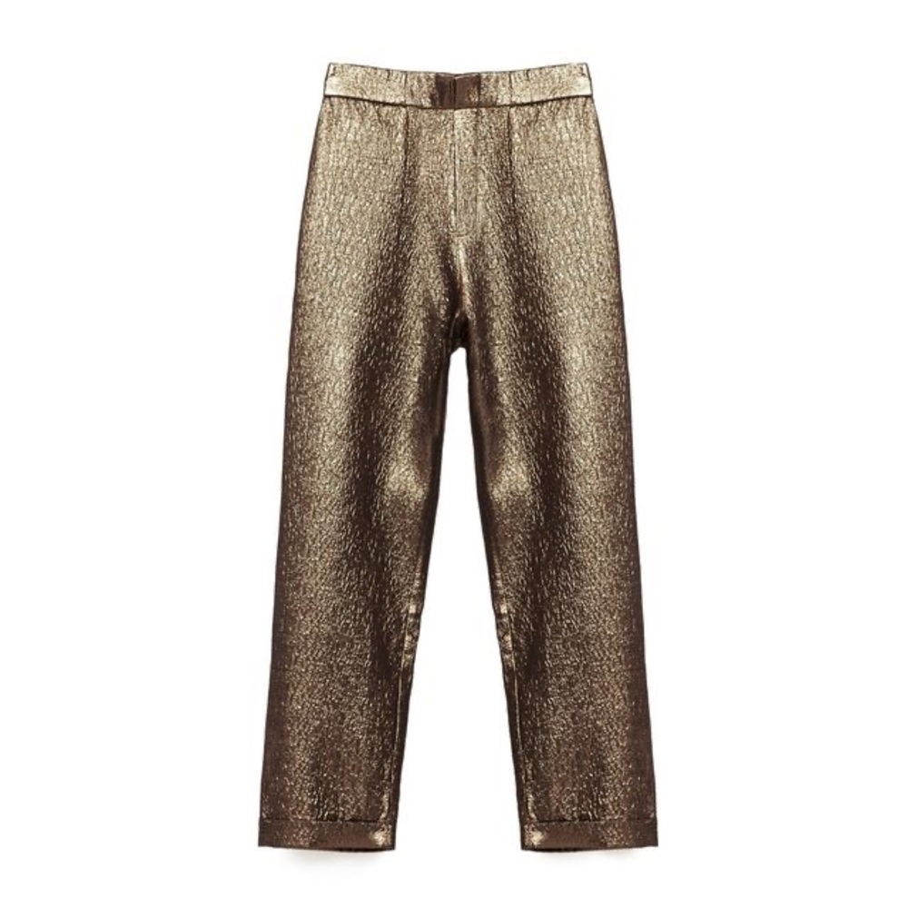 Zara | Shiny Jacquard Trousers - Gold